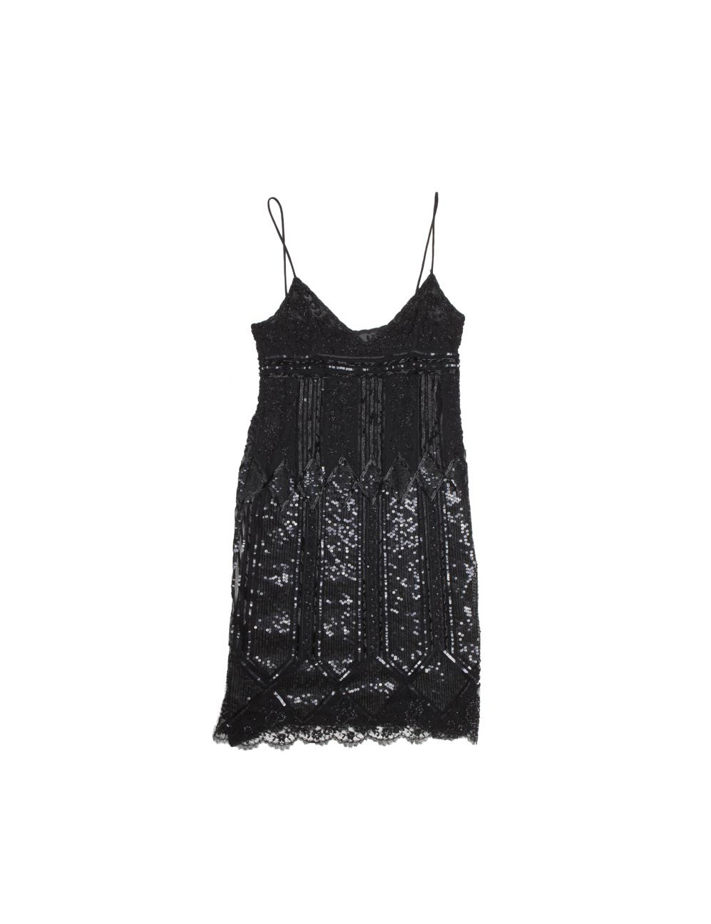Robe VALENTINO T 40 en soie noire, perles et sequins