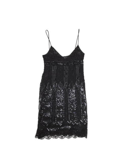 Robe VALENTINO T 40 en soie noire, perles et sequins