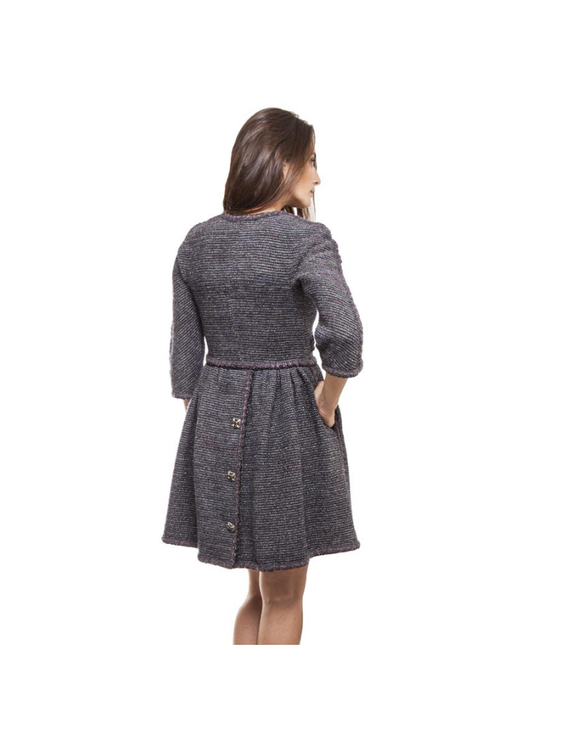 CHANEL Coat dress in purple tweed and pale gold threads size 34FR