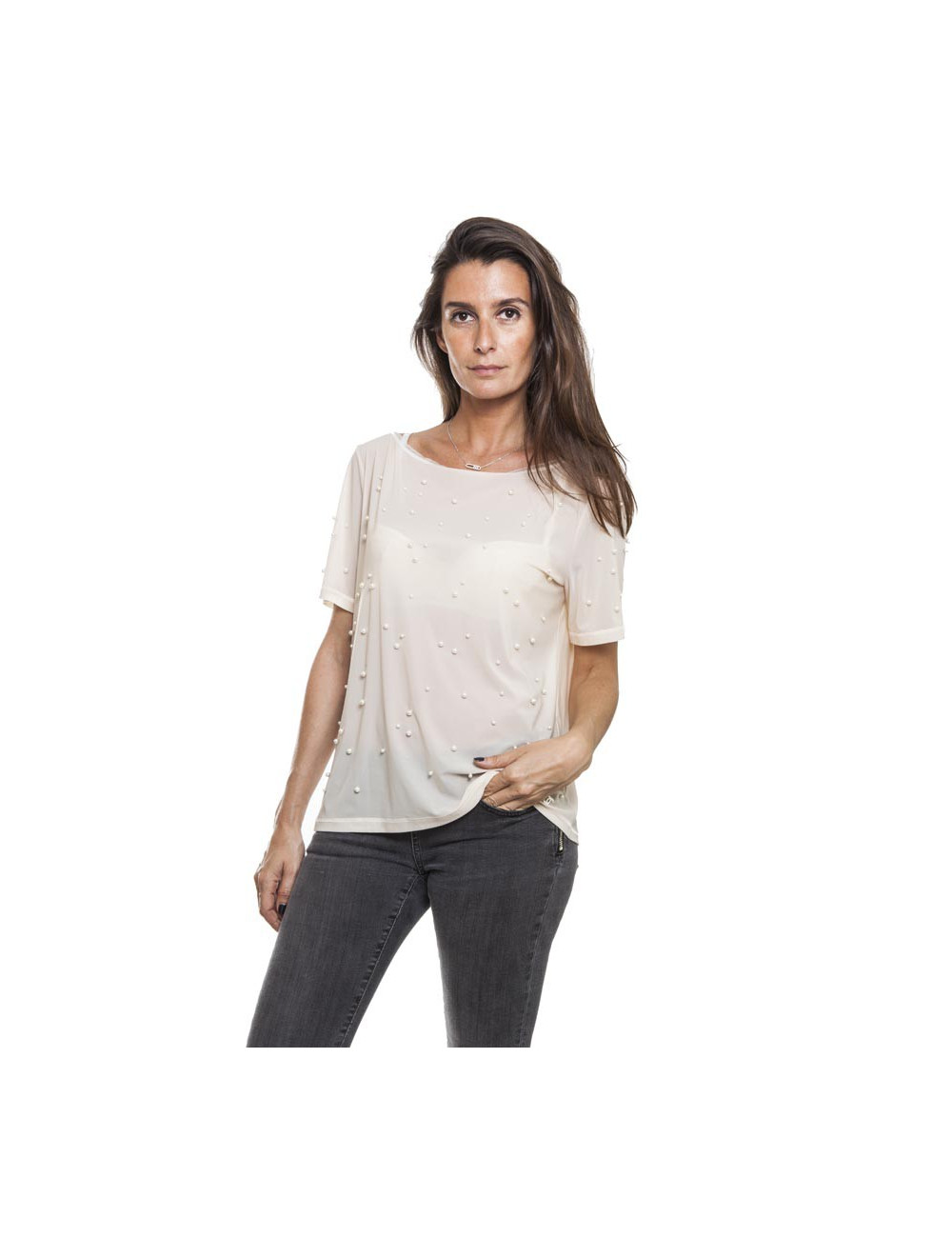 Blouse CHANEL sans manches avec perles blanches
