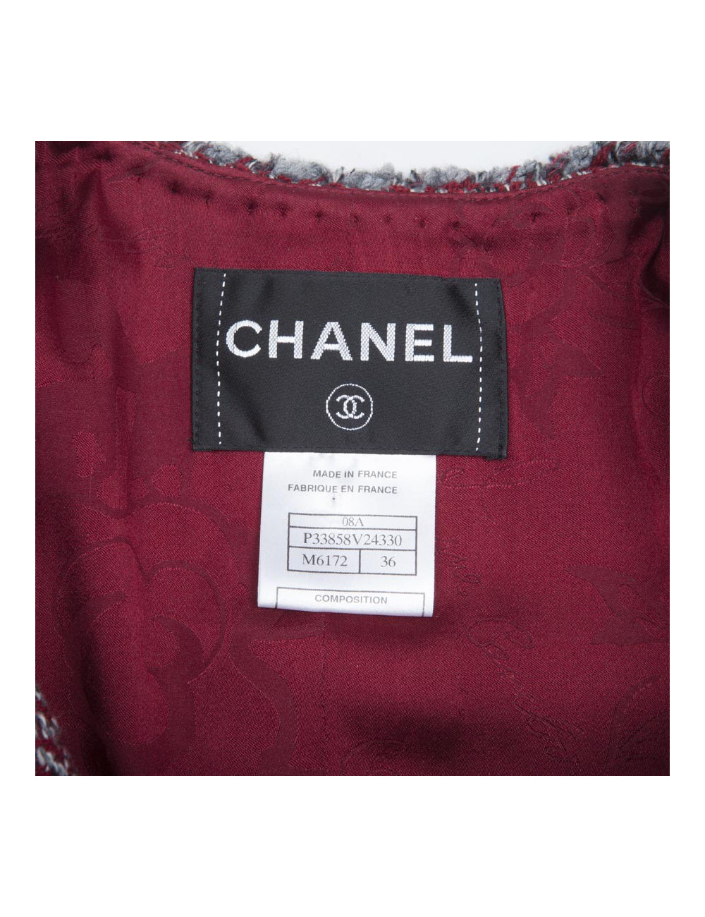 Veste CHANEL T 36 Tweed à chevrons rouge blan et gris