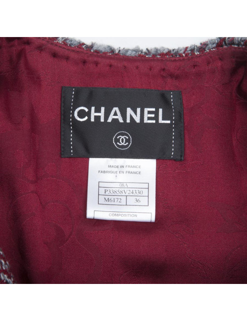 Veste CHANEL T 36 Tweed à chevrons rouge blan et gris