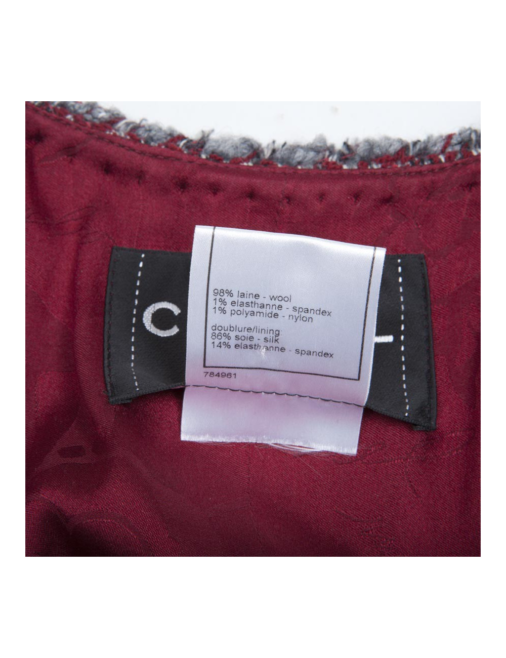 Veste CHANEL T 36 Tweed à chevrons rouge blan et gris