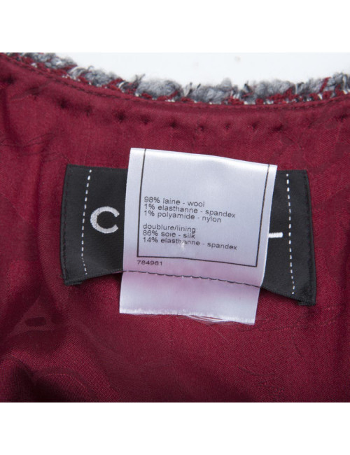 Veste CHANEL T 36 Tweed à chevrons rouge blan et gris