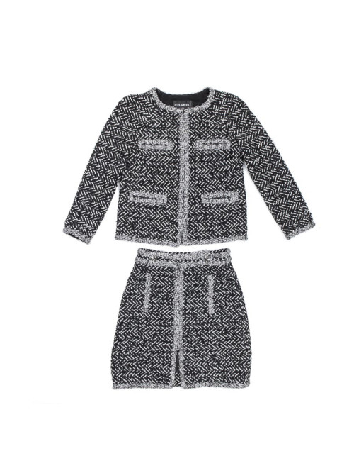Ensemble CHANEL T 36 tweed gris et blanc