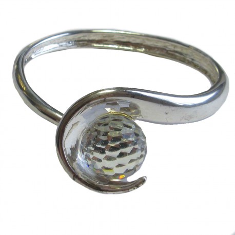 Bracelet non signé en métal argenté et boule facettée Swarovski