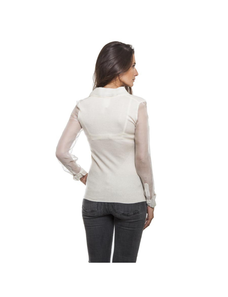 CHANEL shirt in ecru cashmere and silk size 38FR