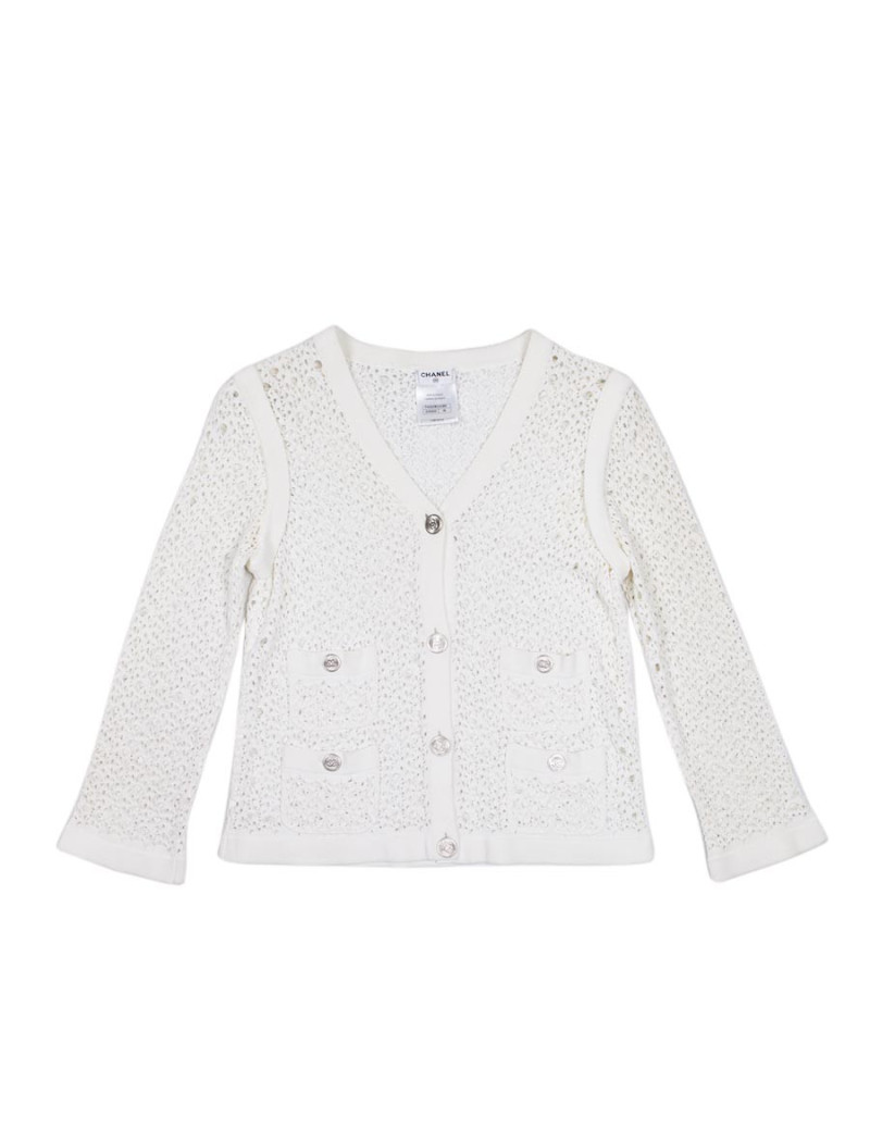 cardigan CHANEL T 36 en maille blanc