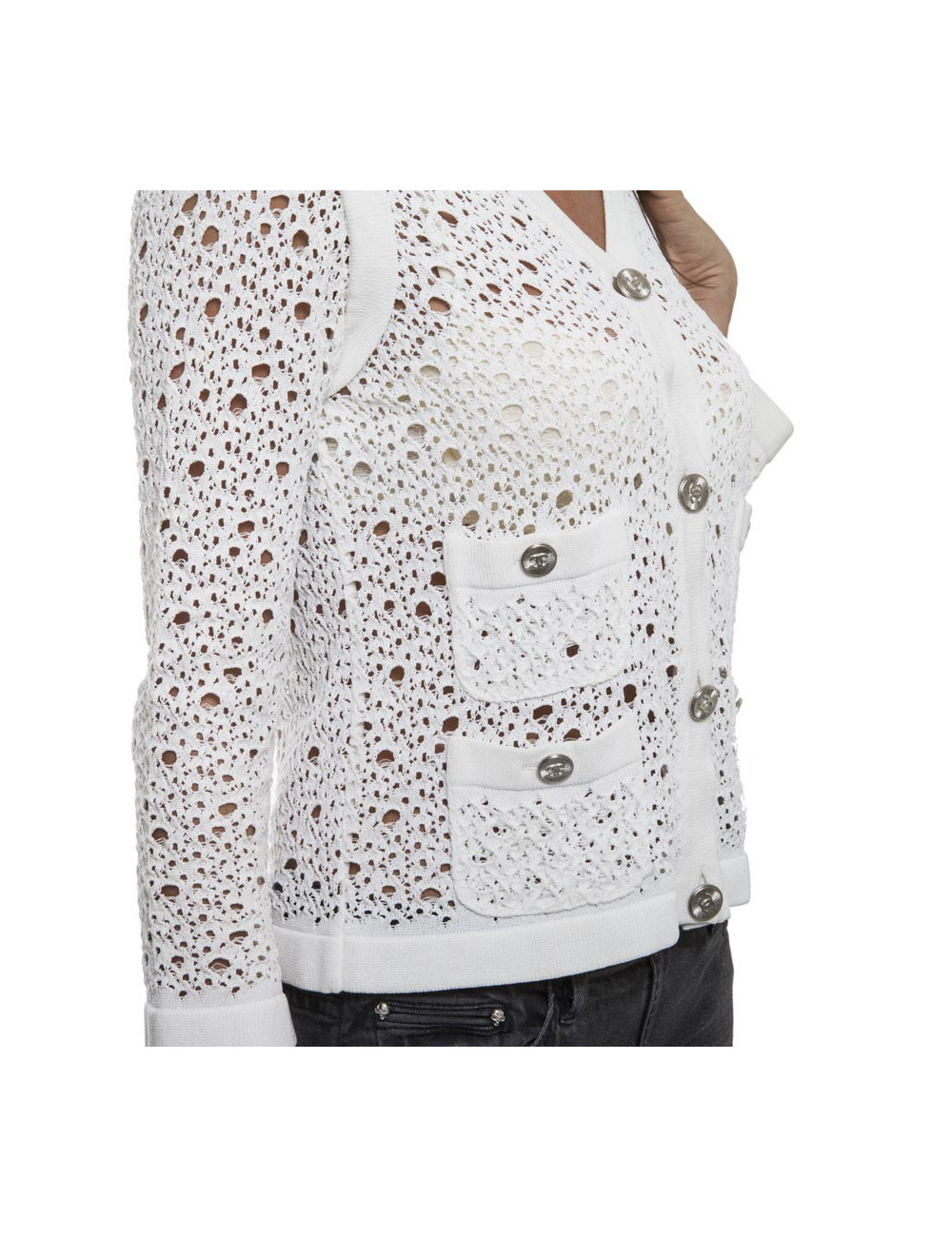 cardigan CHANEL T 36 en maille blanc