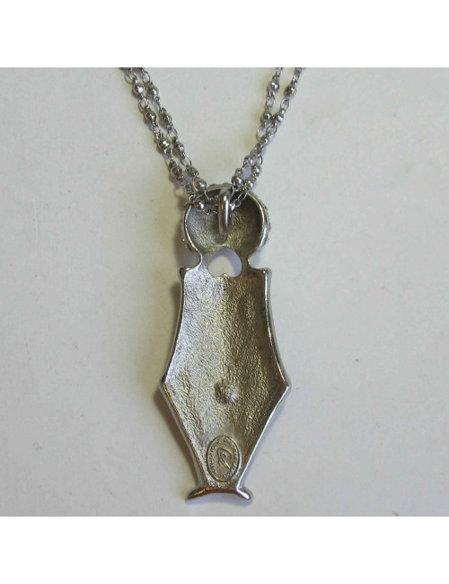 Collier CHRISTIAN LACROIX en métal argenté pendentif serti de brillant et perles noires