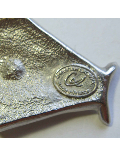 Collier CHRISTIAN LACROIX en métal argenté pendentif serti de brillant et perles noires