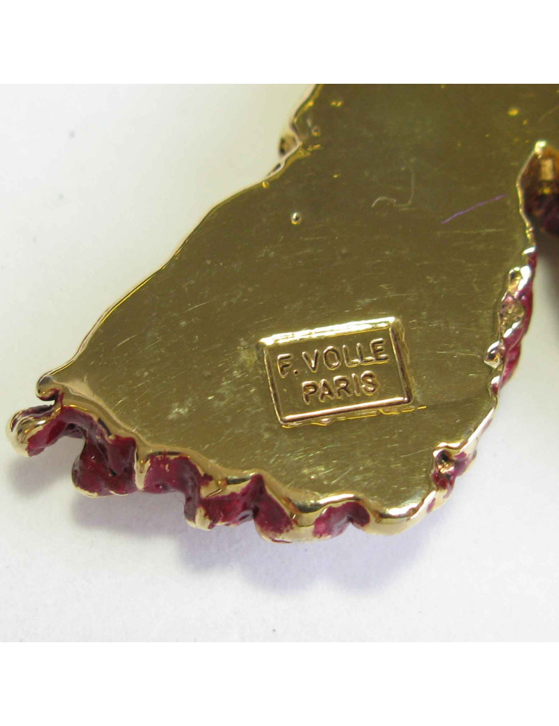 Boucles d'oreille clips F.VOLLE vintage en métal doré et résine bordeaux et violette