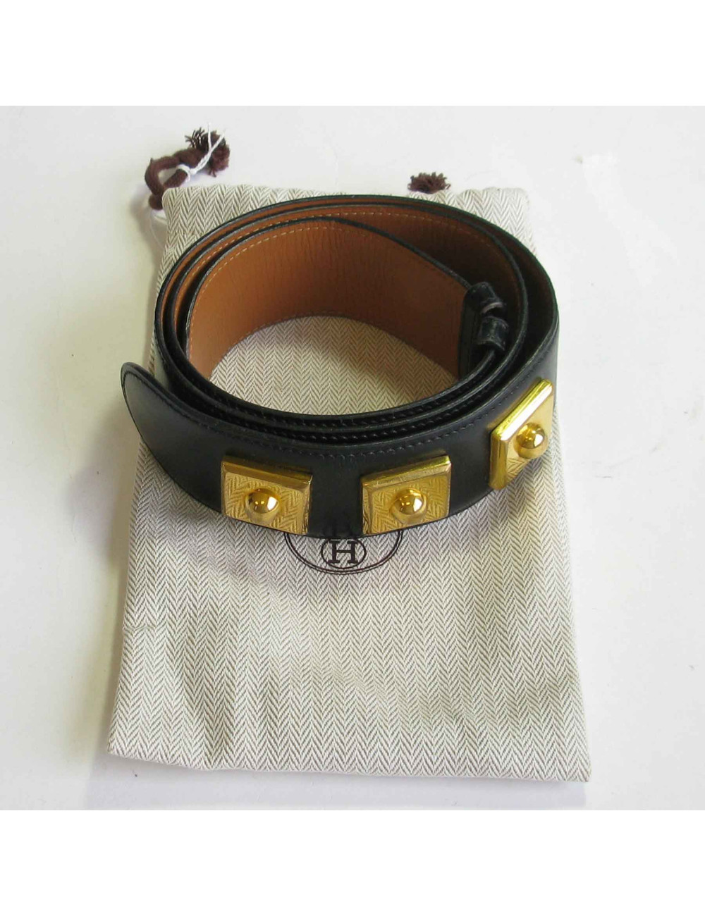 Ceinture Piano HERMES en cuir box noir