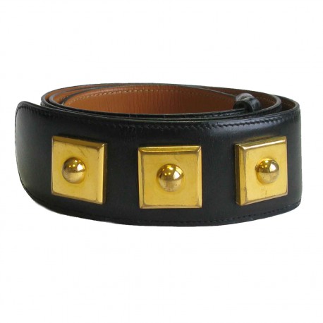HERMES 'Piano' belt in black box leather