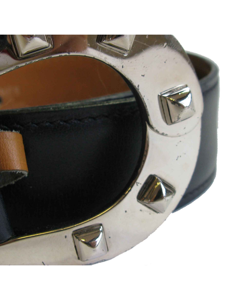 xxx Ceinture HERMES  T72 en cuir box bleu marine et fer à cheval clouté