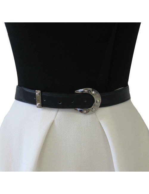 xxx Ceinture HERMES  T72 en cuir box bleu marine et fer à cheval clouté