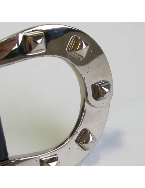 xxx Ceinture HERMES  T72 en cuir box bleu marine et fer à cheval clouté