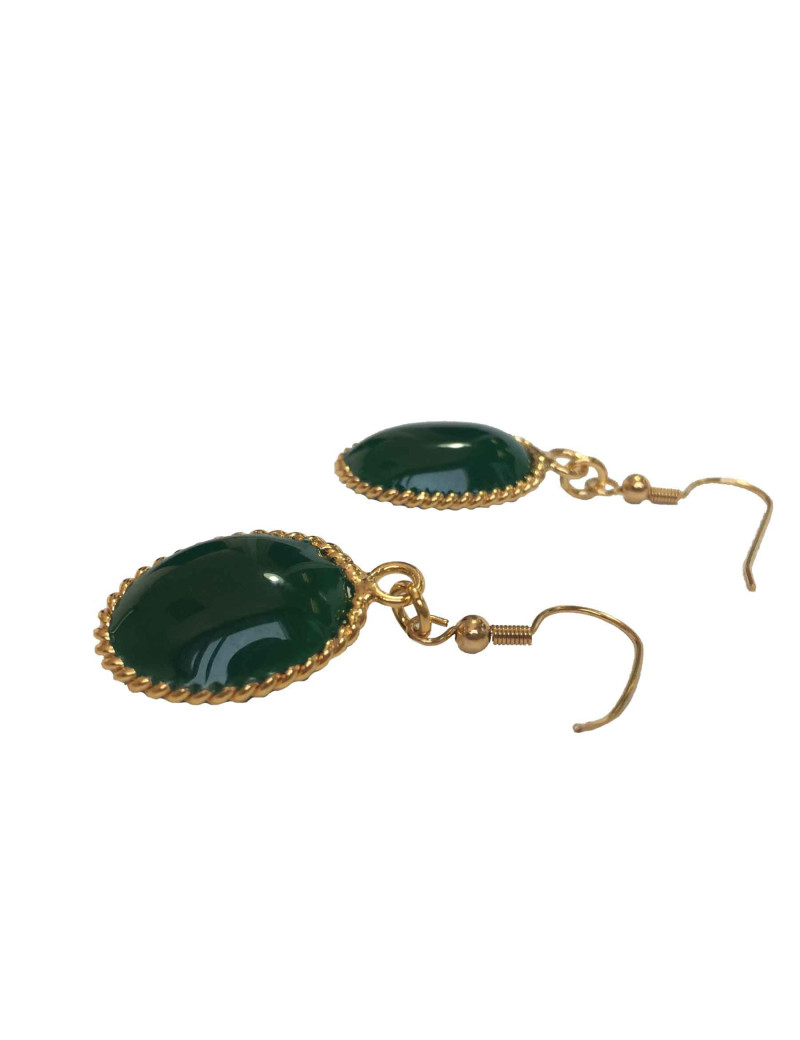 Boucles d'oreille clous MARGUERITE DE VALOIS en pâte de verre vert foncé