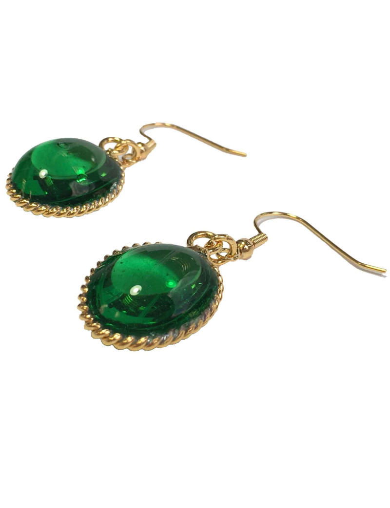 Boucles d'oreille clous MARGUERITE DE VALOIS en pâte de verre vert translucide