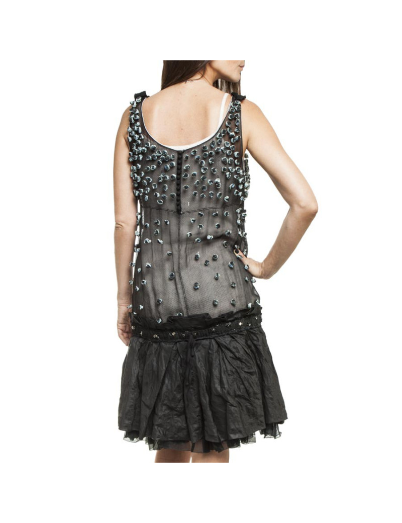 Robe LOUIS VUITTON T 38 FR en soie noire avec petites fleurs bleues