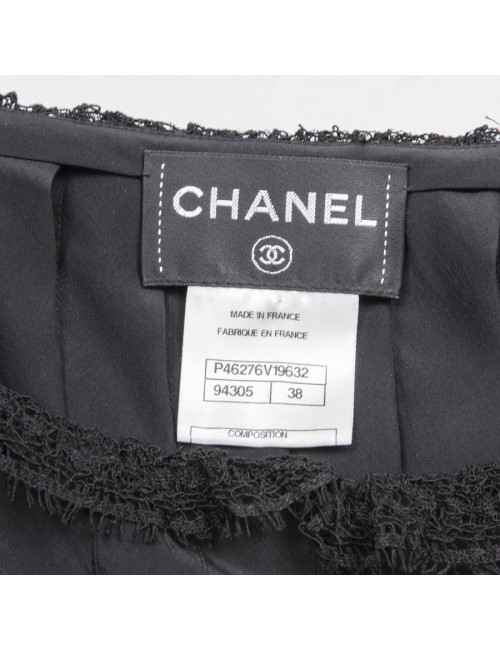 Robe portefeuille plissée  de cocktail CHANEL T 38 en soie noire