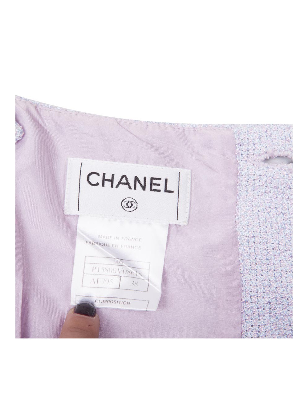 Ensemble CHANEL t 38  haut et jupe tweed parme