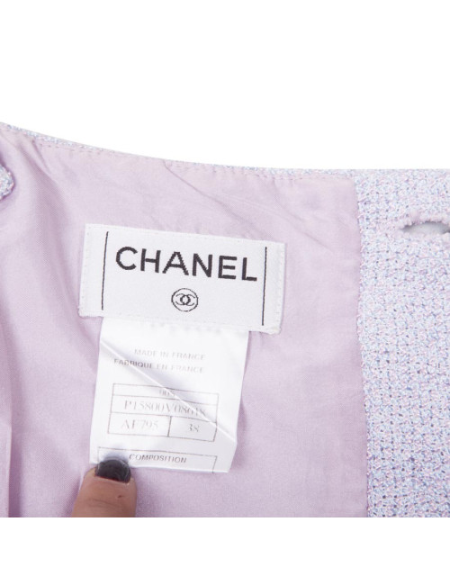 Ensemble CHANEL t 38  haut et jupe tweed parme