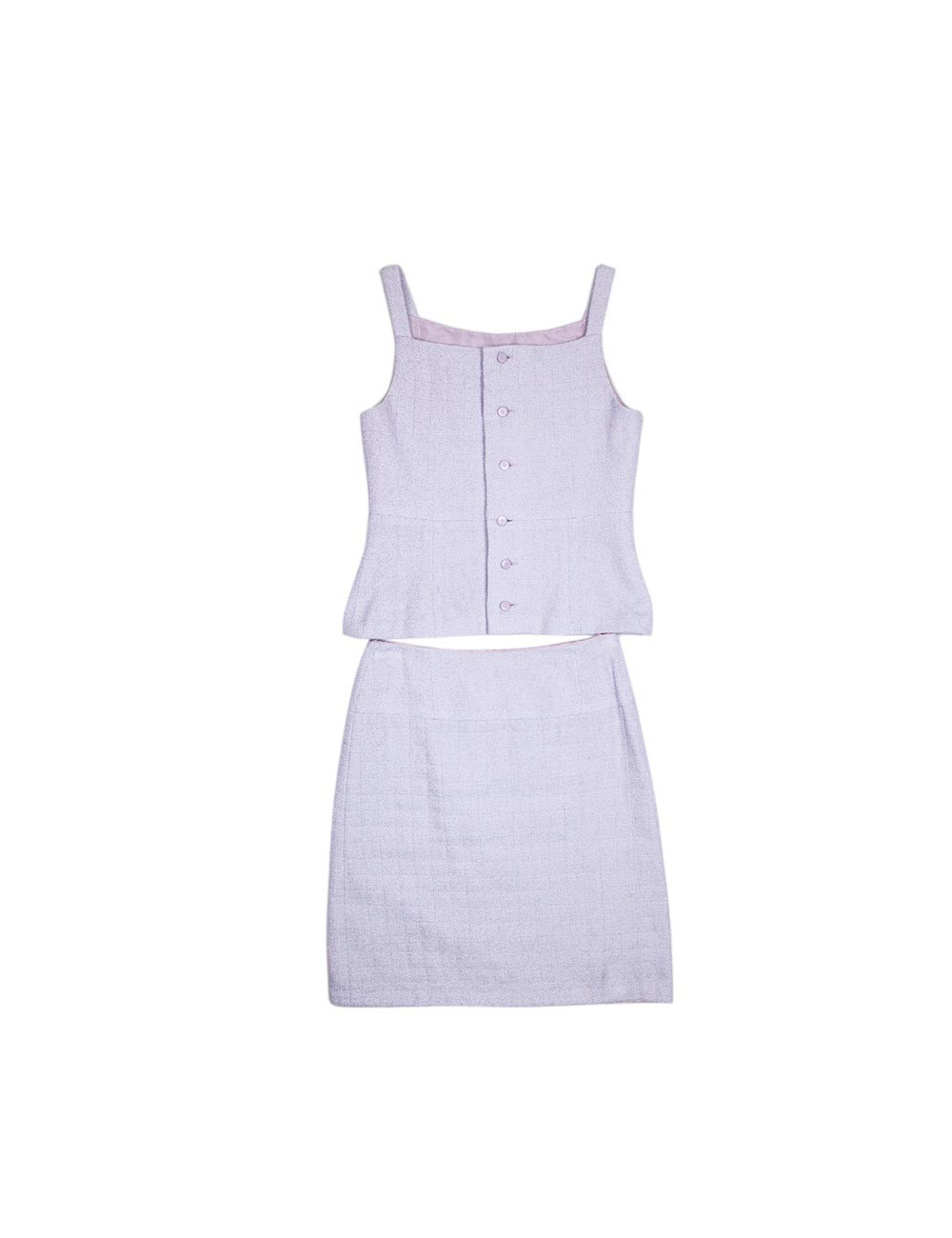 Ensemble CHANEL t 38  haut et jupe tweed parme