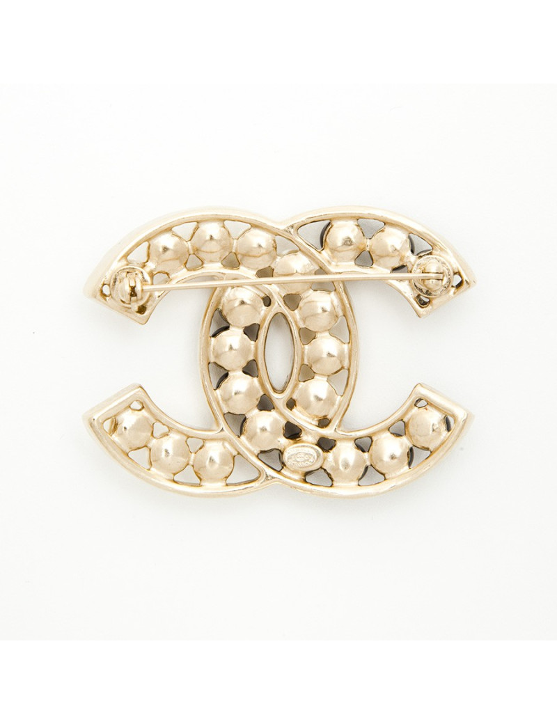 Broche CHANEL bicolore perles nacrées et noires 