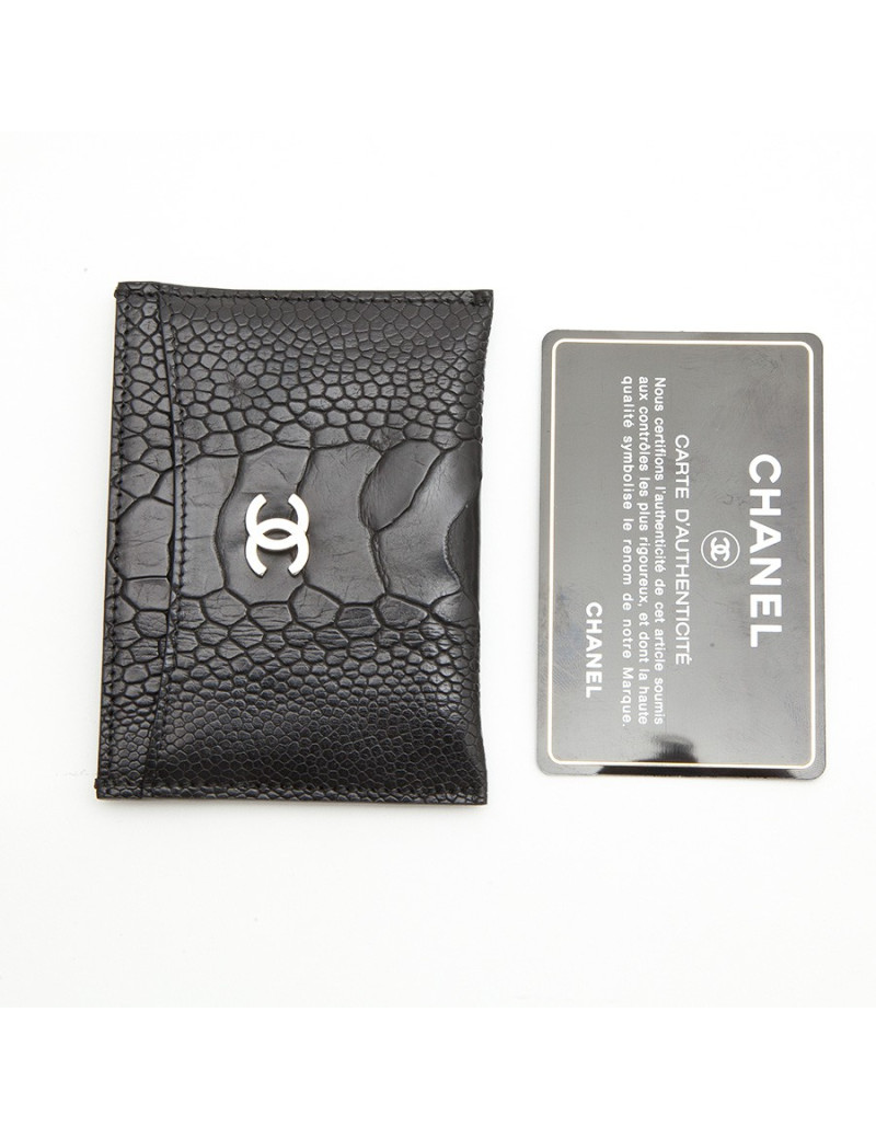 Porte-carte CHANEL en pâte d'autruche noir
