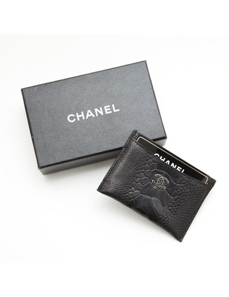 Porte-carte CHANEL en pâte d'autruche noir
