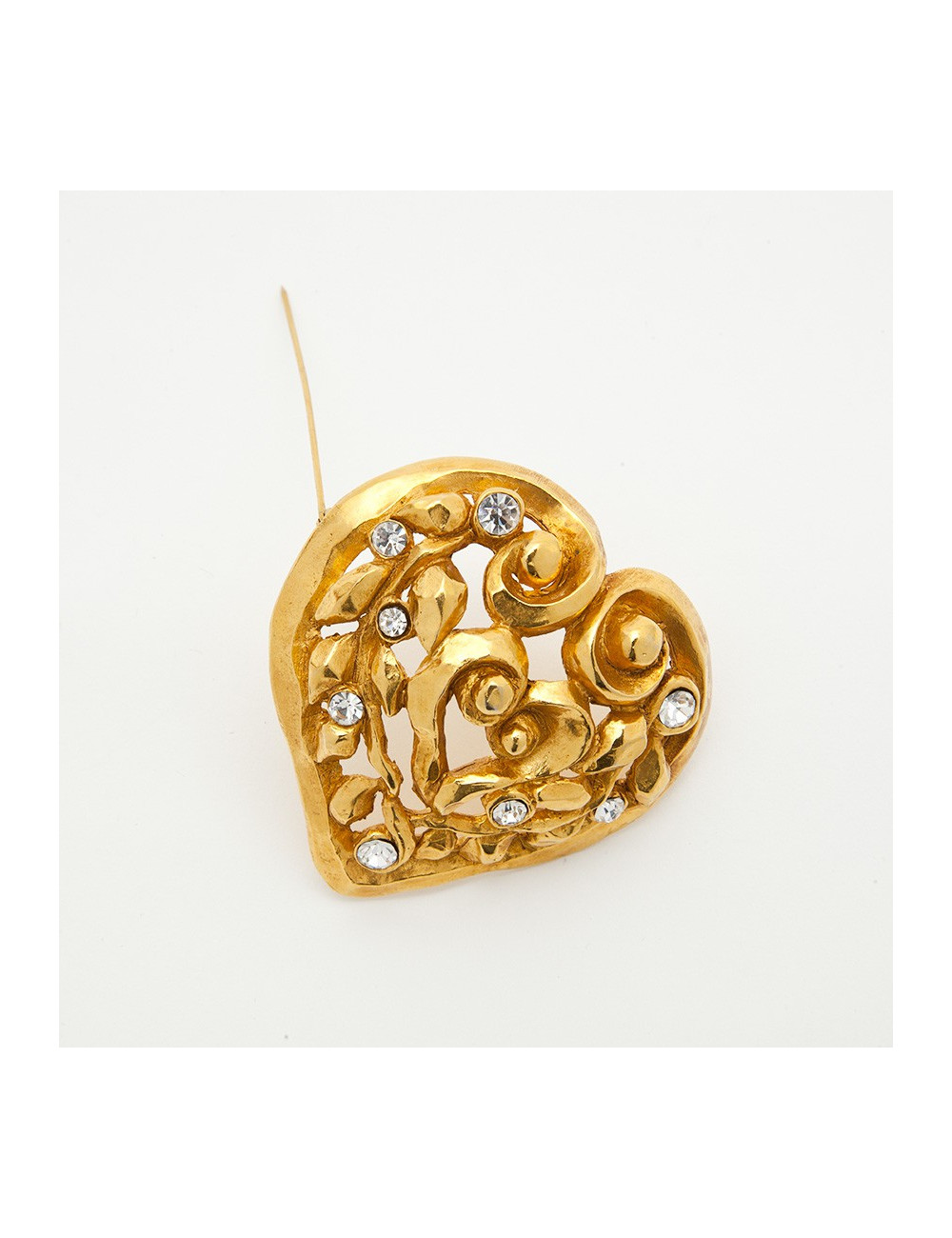 CHRISTIAN LACROIX  vintage heart brooch in gilded metal and Swarovski brilliant