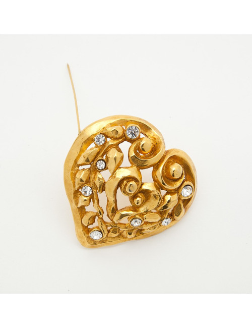 CHRISTIAN LACROIX  vintage heart brooch in gilded metal and Swarovski brilliant