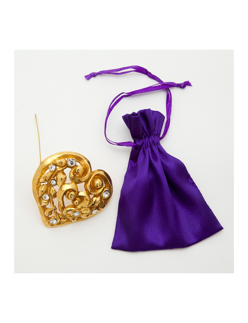 CHRISTIAN LACROIX  vintage heart brooch in gilded metal and Swarovski brilliant