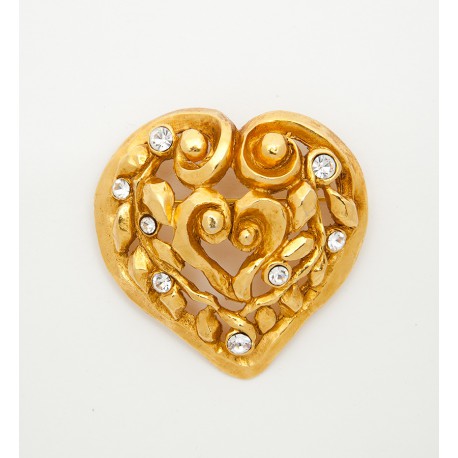 CHRISTIAN LACROIX vintage heart brooch in gilded metal and Swarovski brilliant