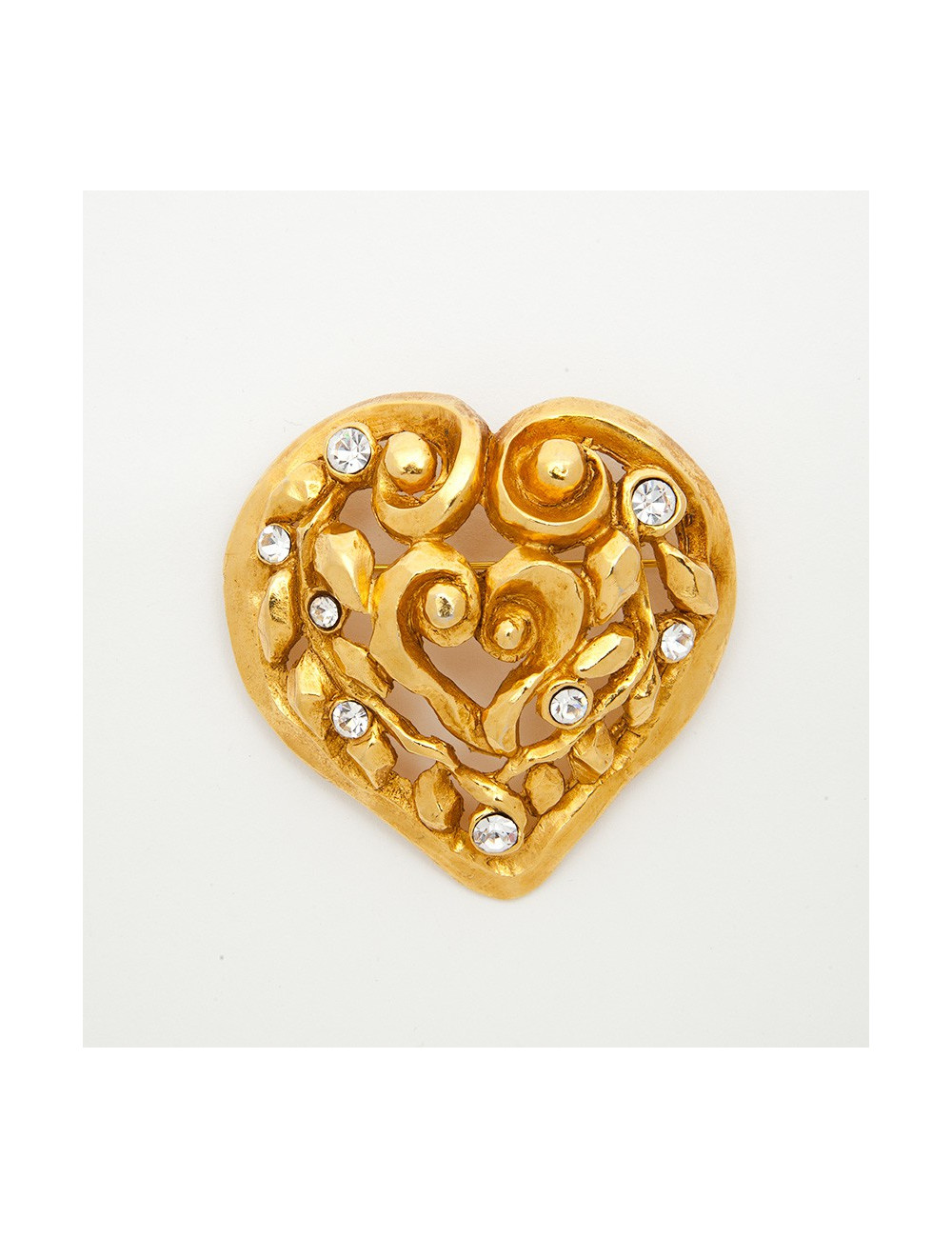 CHRISTIAN LACROIX  vintage heart brooch in gilded metal and Swarovski brilliant