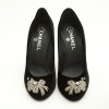 CHANEL Couture Pumps Size 37.5FR in black silk velvet and embroidery