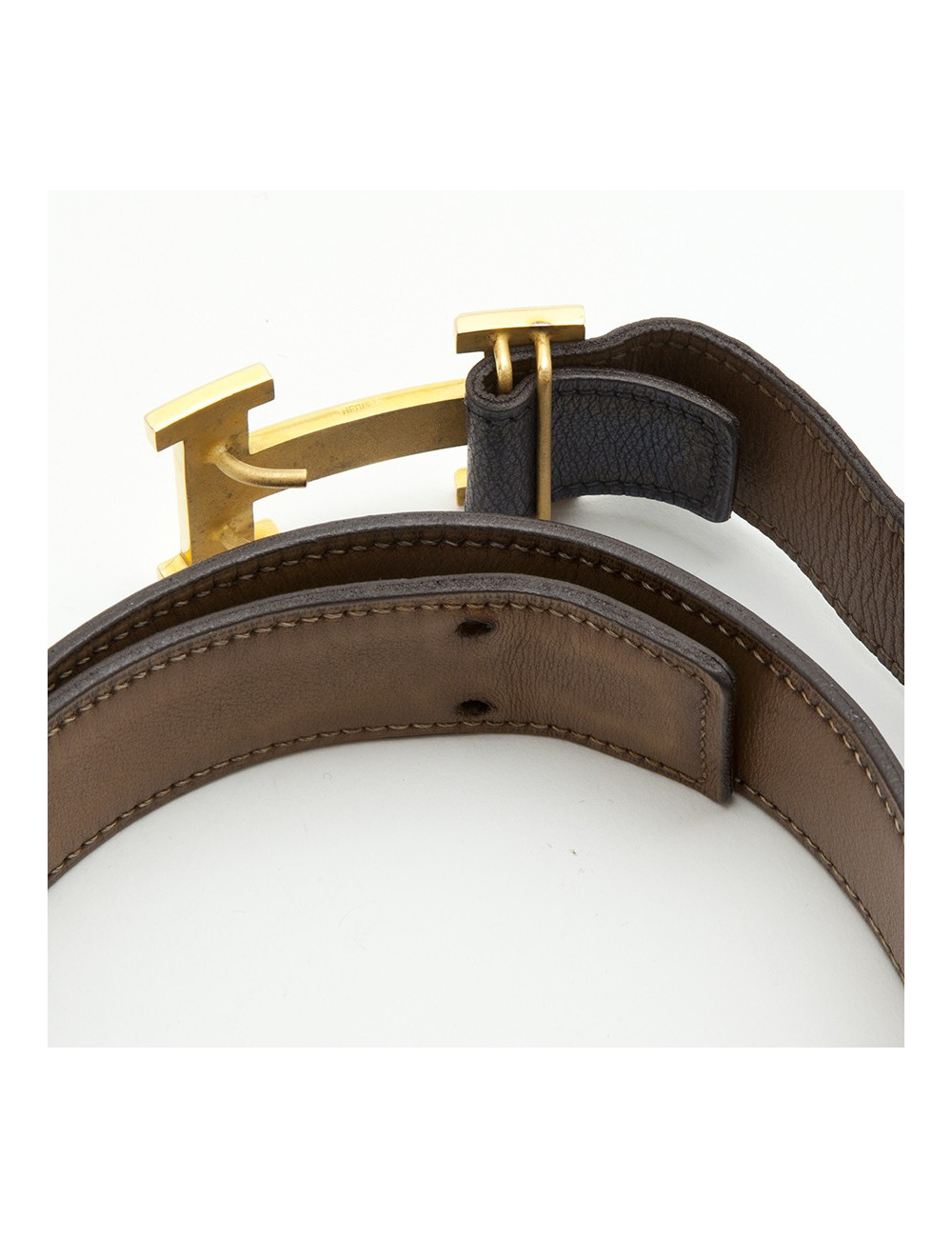 Ceinture H  HERMES T  réversible bleu et gold Vintage 