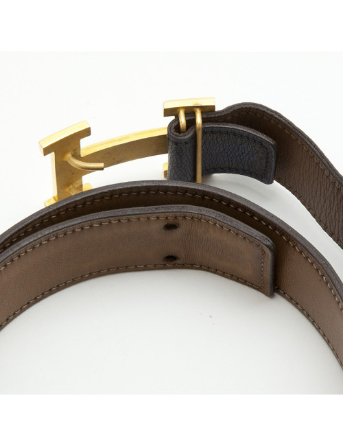 Ceinture H  HERMES T  réversible bleu et gold Vintage 