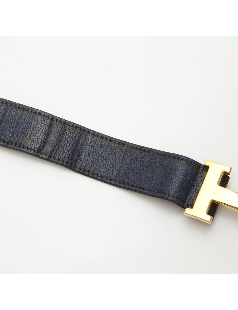 Ceinture H  HERMES T  réversible bleu et gold Vintage 