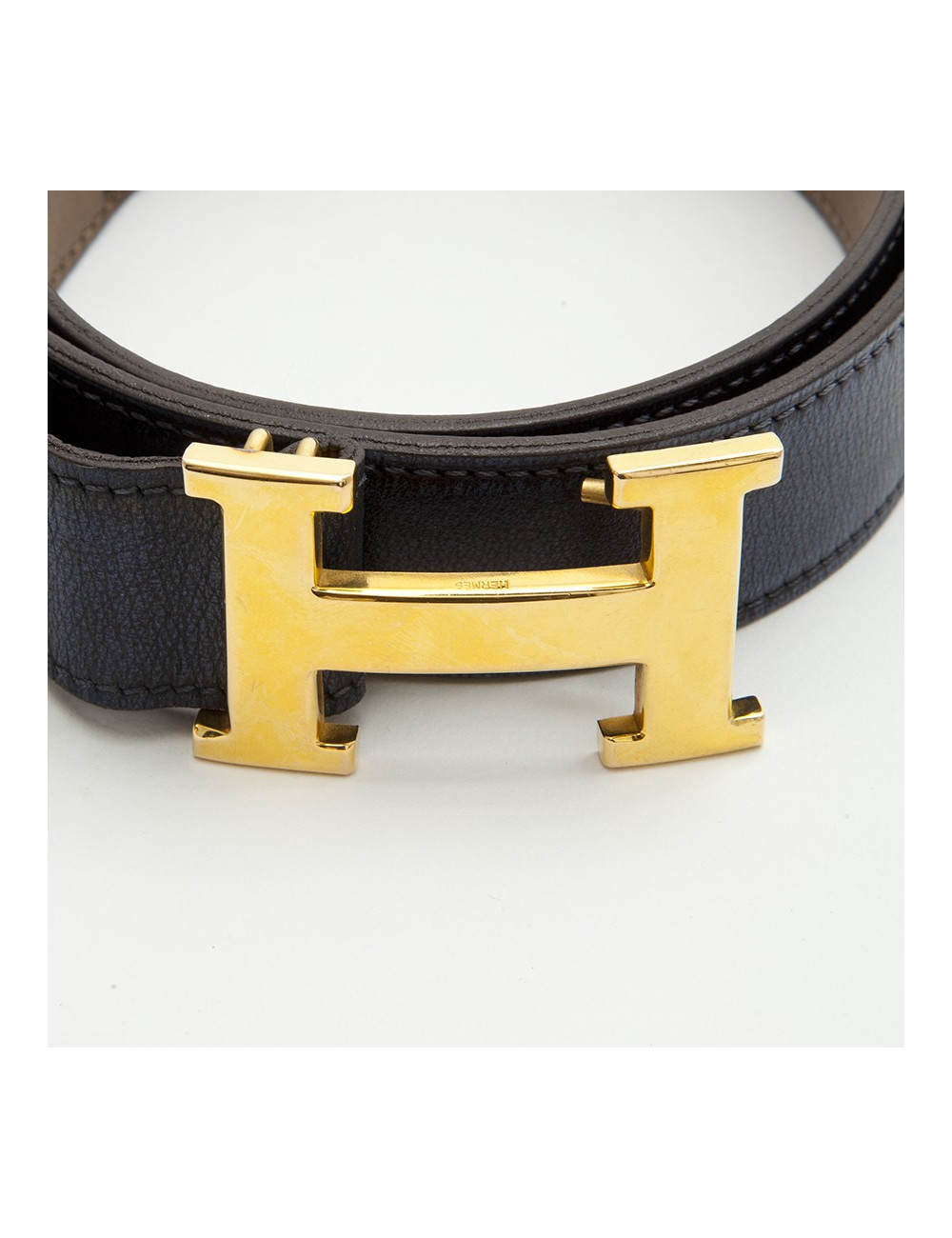 Ceinture H  HERMES T  réversible bleu et gold Vintage 