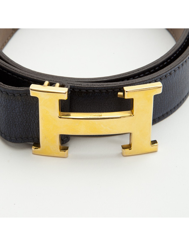 Ceinture H  HERMES T  réversible bleu et gold Vintage 