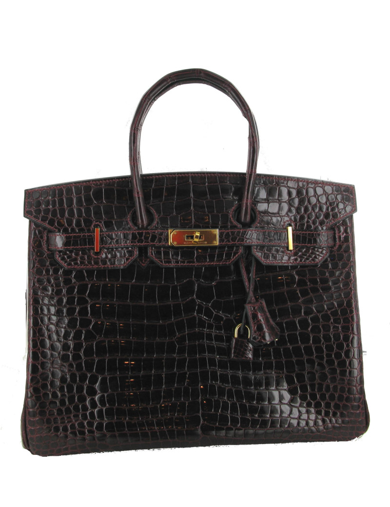Sac HERMES birkin 35 prune croco porosus