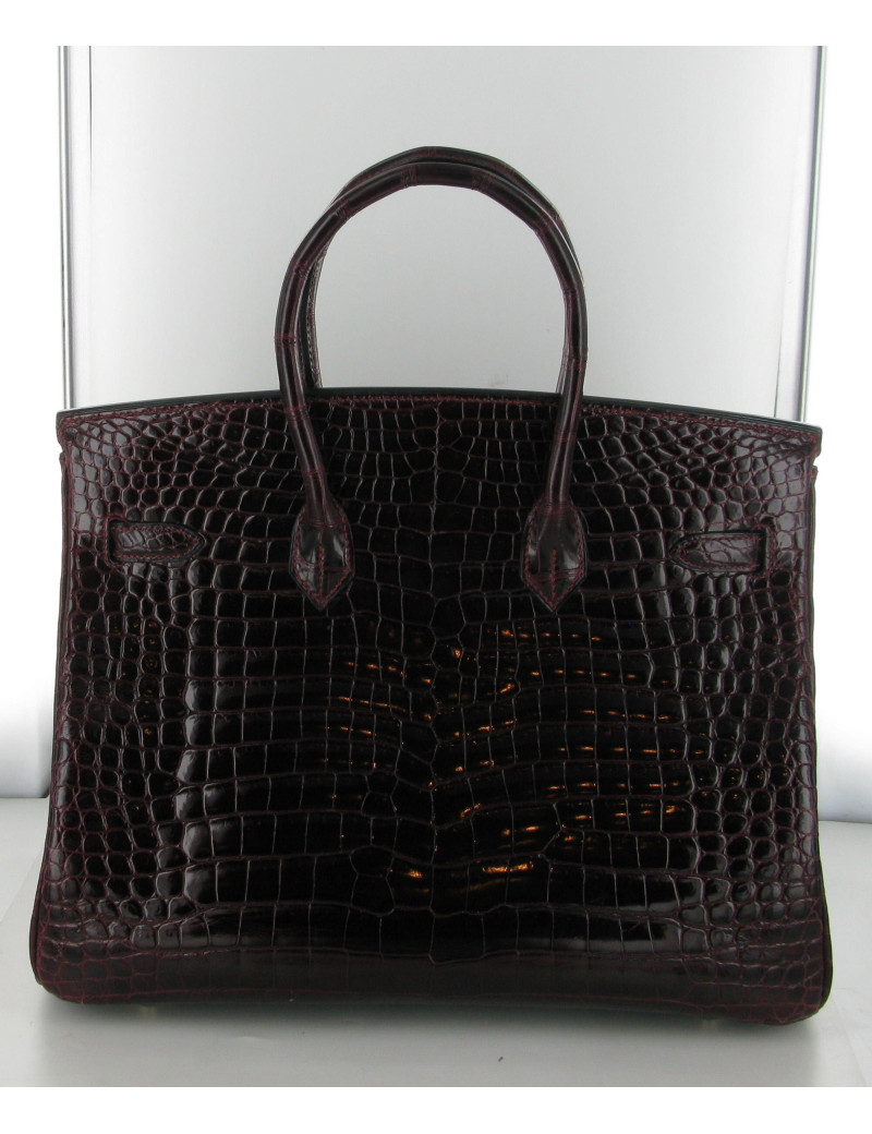 Sac HERMES birkin 35 prune croco porosus