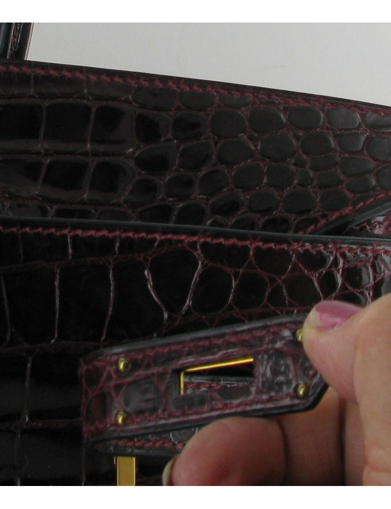 Sac HERMES birkin 35 prune croco porosus