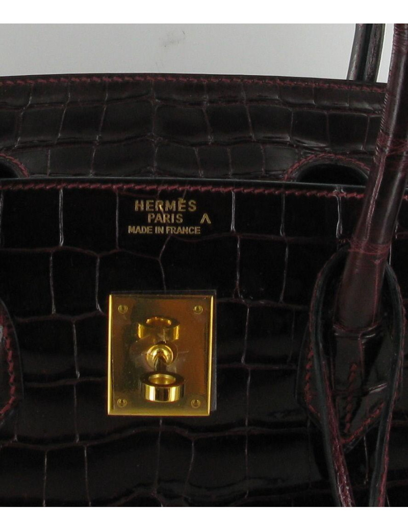 Sac HERMES birkin 35 prune croco porosus