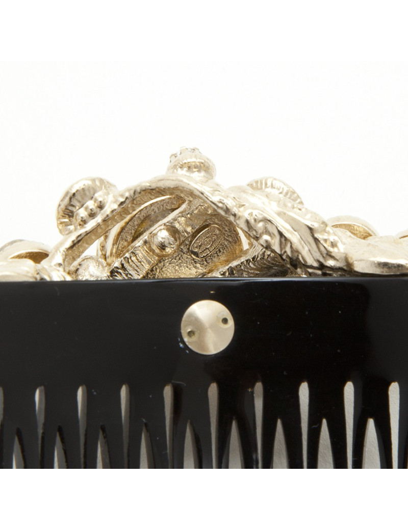 Peigne broche à cheveux CHANEL perles nacrées et strass