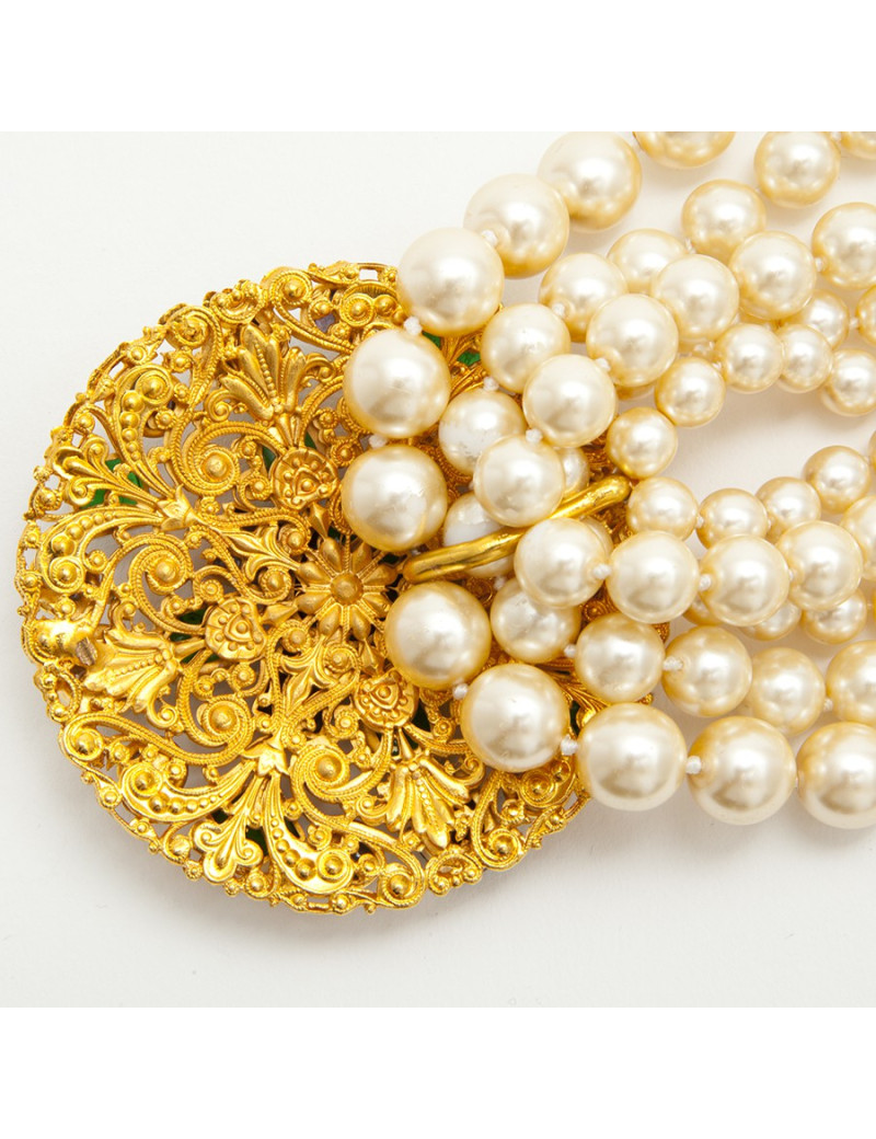 MARGUERITE DE VALOIS Couture 5 Rows Necklace in Pearls and Molten Glass