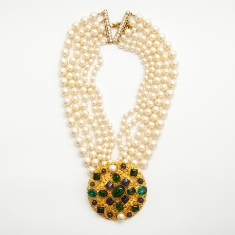 Collier Couture MARGUERITE DE VALOIS 5 rangs de perles nacrées 