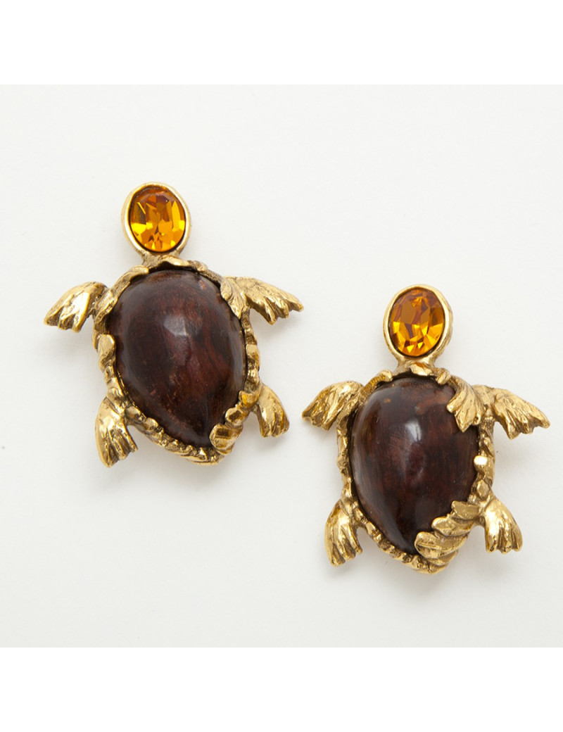 Boucles d'oreille clips YSL SAINT LAURENT tortue